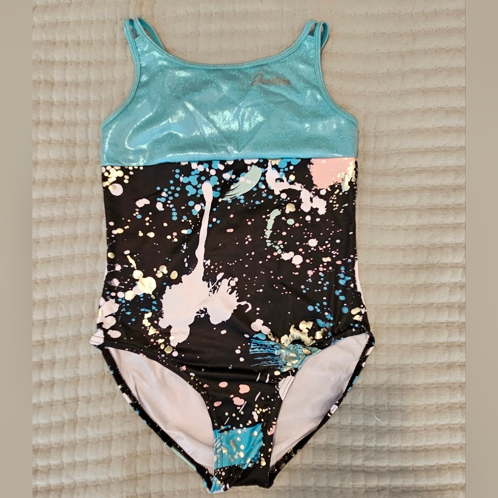 Justice Blue and Black Splash Girls Leotard